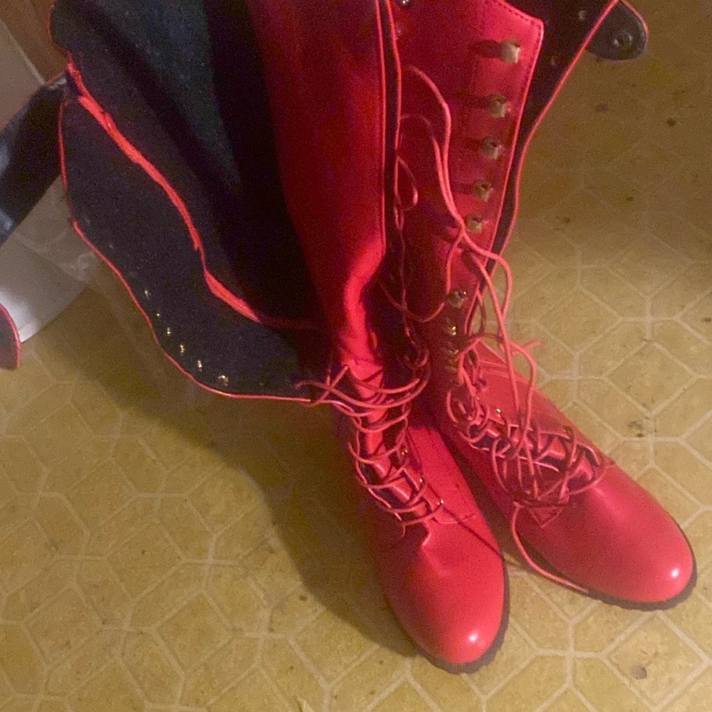 Red lace up boots